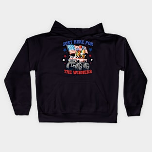 Hot Dog I'm Just Here For The Wieners 4th Of July Sunglasses Monster Truck American Flag Kids Hoodie